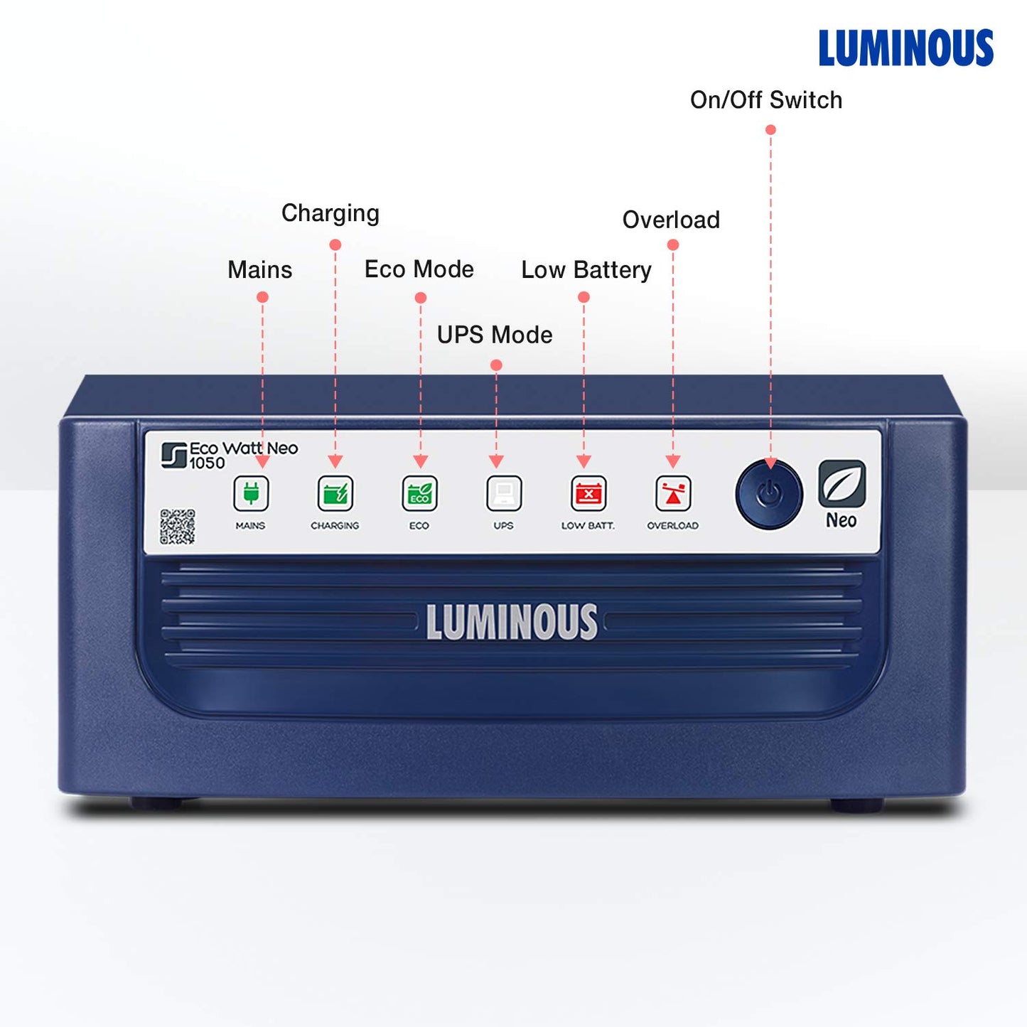 Luminous Eco Watt Neo 1050 Square Wave 900VA/12V Inverter for Home, Office and Shops