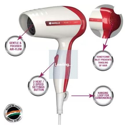 Havells Hd1901 Hair Dryer (1200 W, White & Red) - 1200 Watts