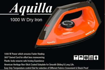 Havells Aquilla 1000W Dry Iron (Orange/Black)