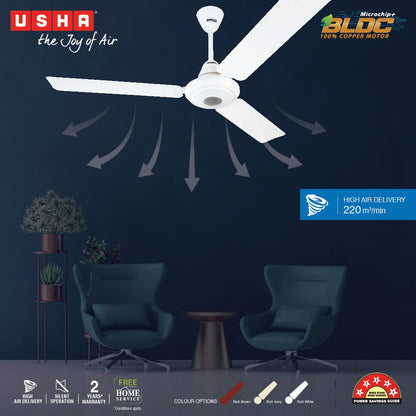 USHA Energia 32W 1200MM 5 Star High Speed BLDC Ceiling Fan With Remote Control (Rich White)