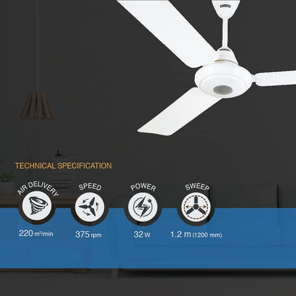 USHA Energia 32W 1200MM 5 Star High Speed BLDC Ceiling Fan With Remote Control (Rich White)