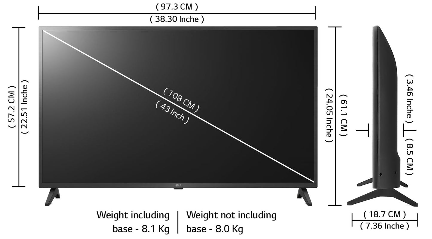 LG LED 43in (108 cm ) 4K Ultra HD Smart WebOS TV, Ceramic Black, 43UQ7550PSF