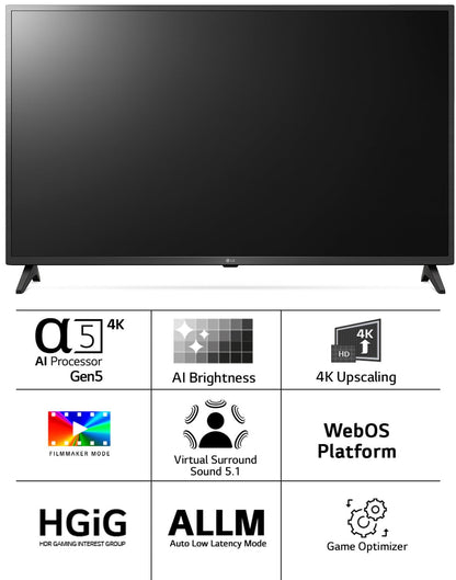 LG LED 43in (108 cm ) 4K Ultra HD Smart WebOS TV, Ceramic Black, 43UQ7550PSF