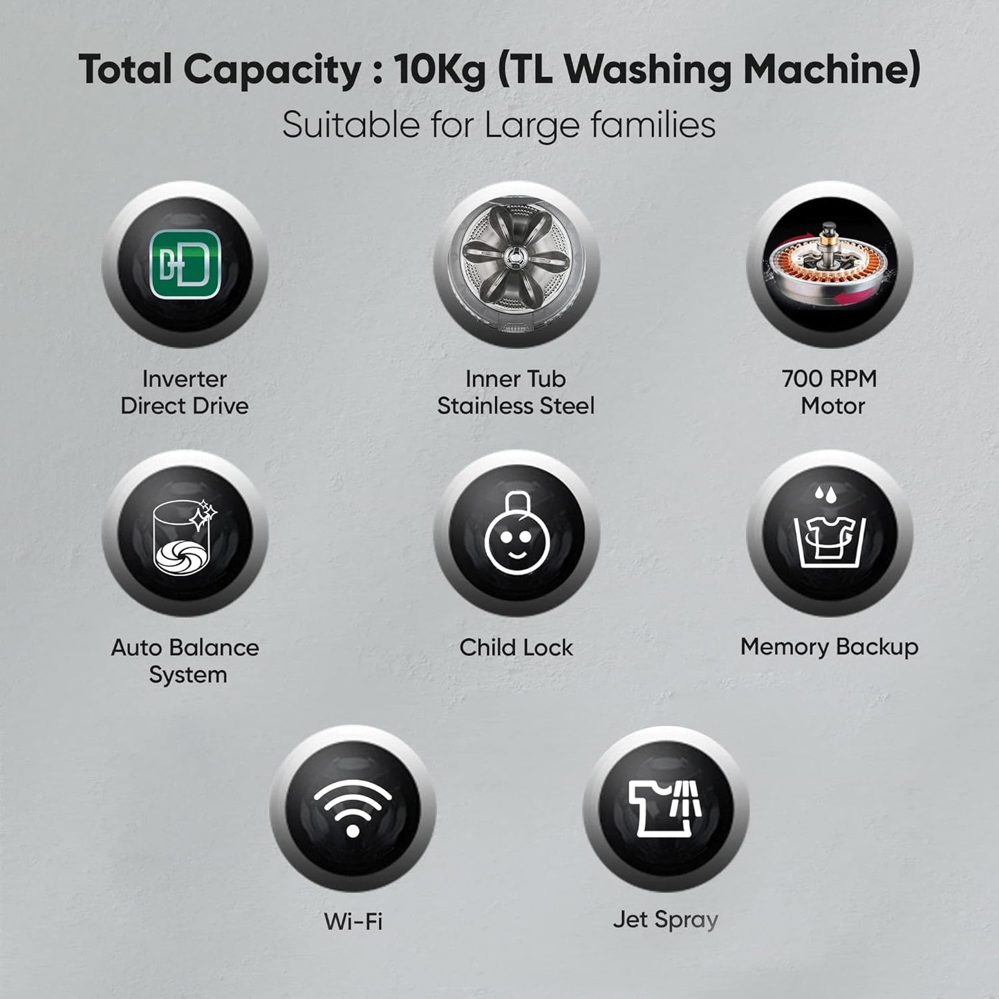 LG 10 Kg 5-Star Inverter Wi-Fi Fully-Automatic Top Load Washing Machine (THD10NWM, Middle Black, AIDD Technology)