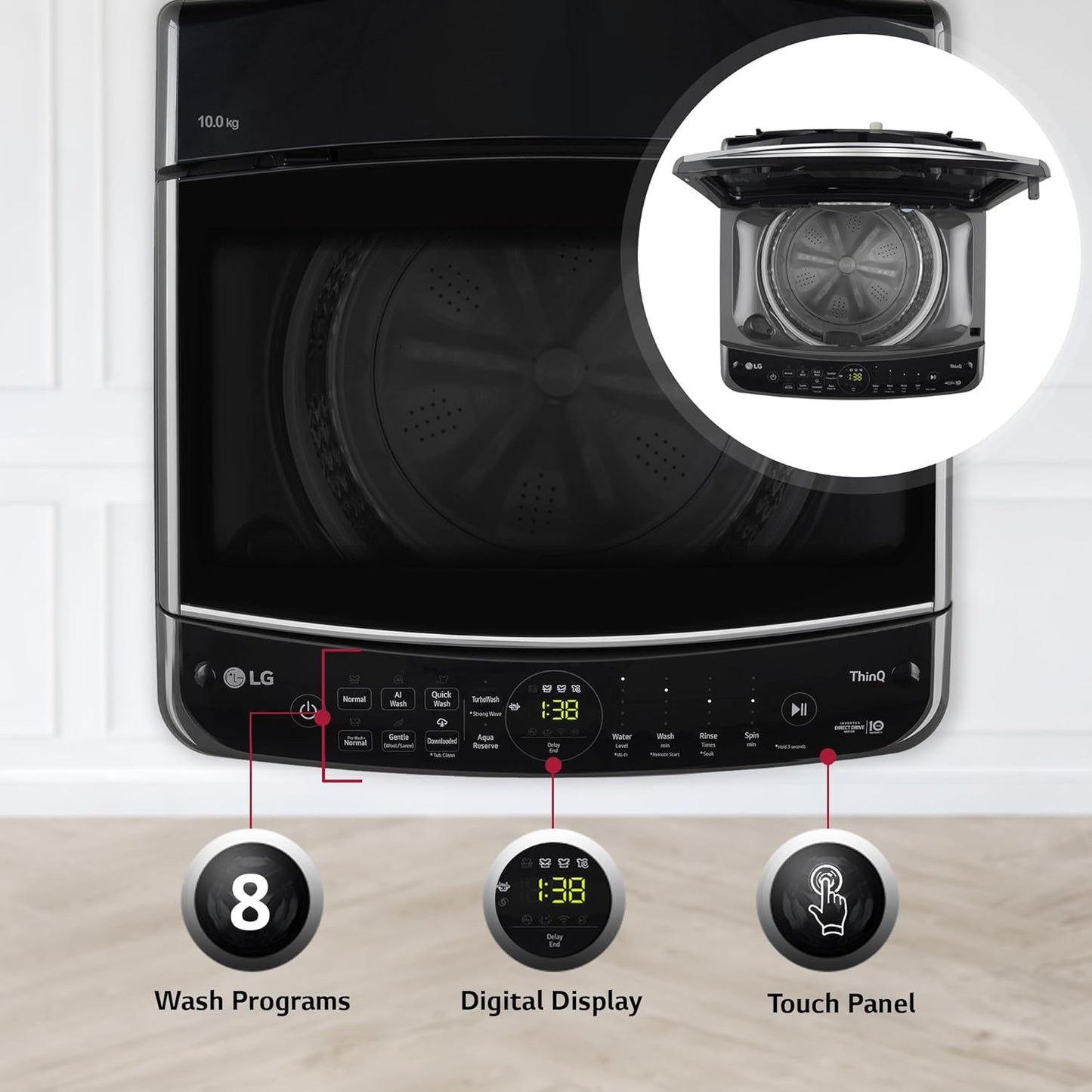 LG 10 Kg 5-Star Inverter Wi-Fi Fully-Automatic Top Load Washing Machine (THD10NWM, Middle Black, AIDD Technology)