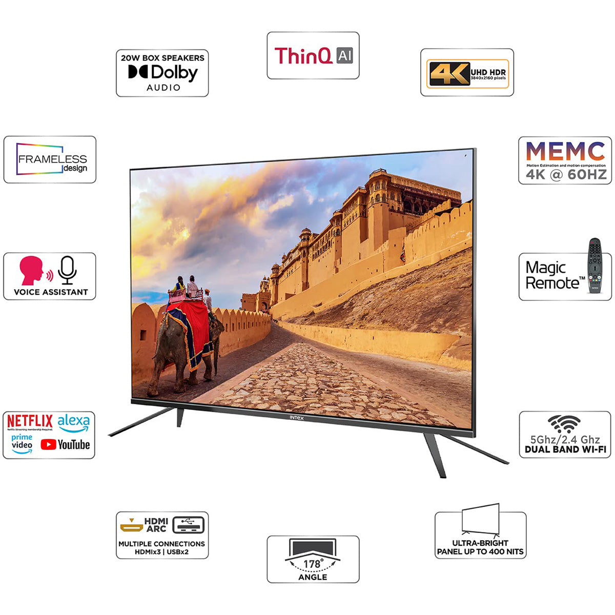 Intex 126 cm (50 inches) 4K Ultra HD Smart WebOS LED TV, Black, WOS5007U