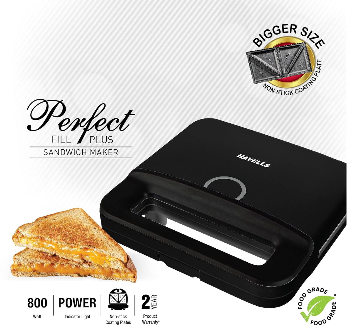 Havells Perfect Fill Plus Sandwich Maker 800W - Black