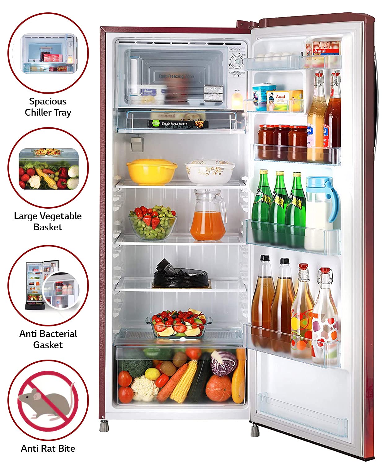 LG 261L 3 Star Inverter Direct-Cool Single Door Refrigerator (GL-B281BSCX, Scarlet Charm)