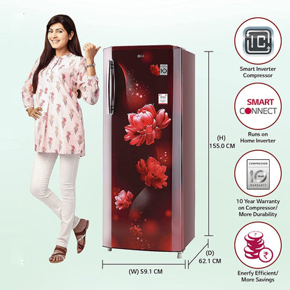 LG 261L 3 Star Inverter Direct-Cool Single Door Refrigerator (GL-B281BSCX, Scarlet Charm)