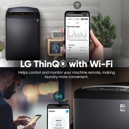 LG 10 Kg 5-Star Inverter Wi-Fi Fully-Automatic Top Load Washing Machine (THD10NWM, Middle Black, AIDD Technology)