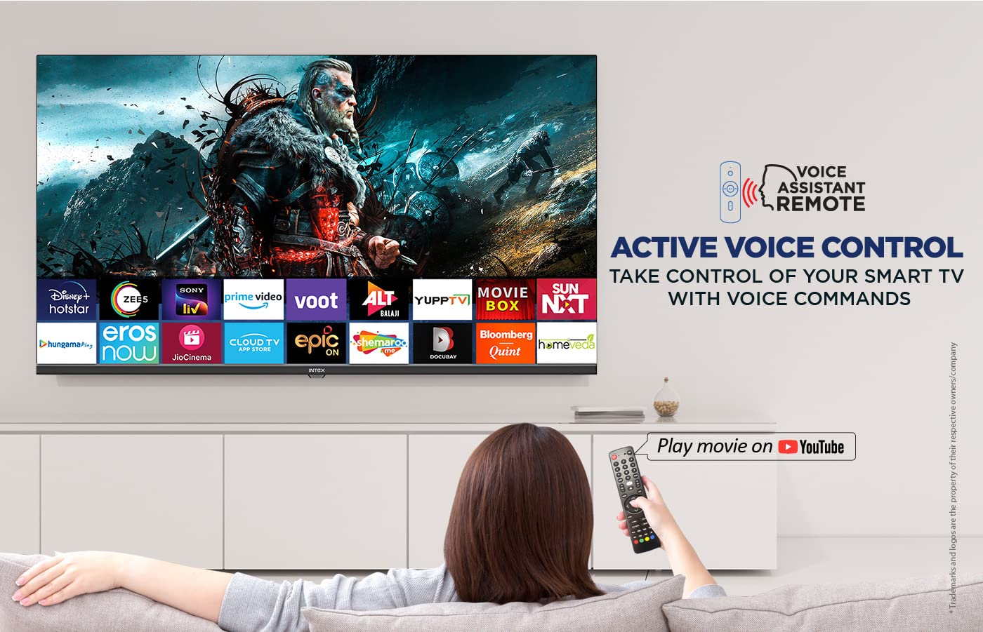 Intex LED 43in (109 cm) Android Cloud Full HD (AOSP) Frameless Smart LED TV with Smart Remote with Voice, Black, SFF4321