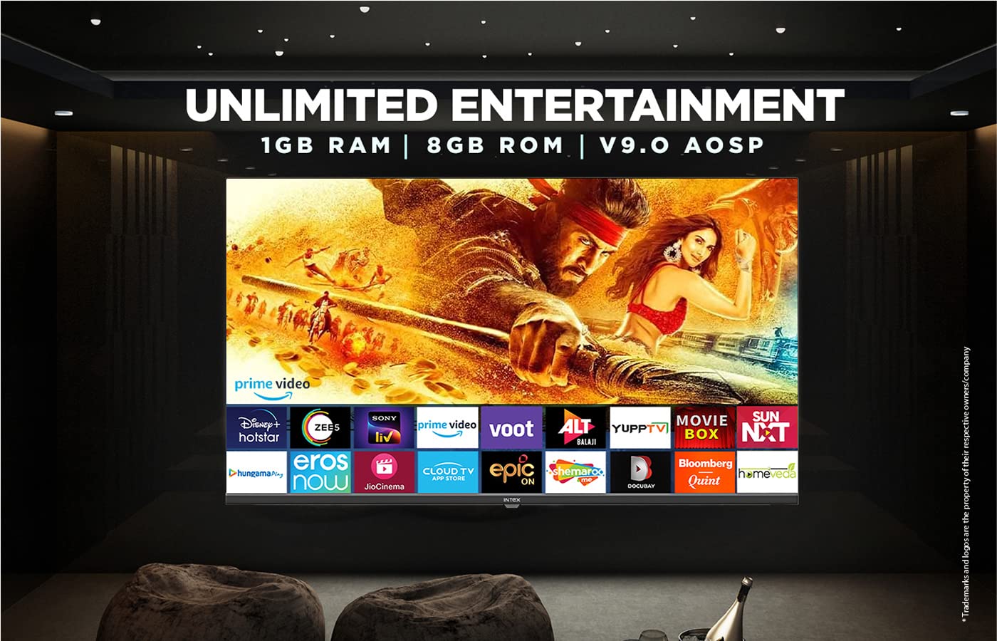 Intex LED 43in (109 cm) Android Cloud Full HD (AOSP) Frameless Smart LED TV with Smart Remote with Voice, Black, SFF4321