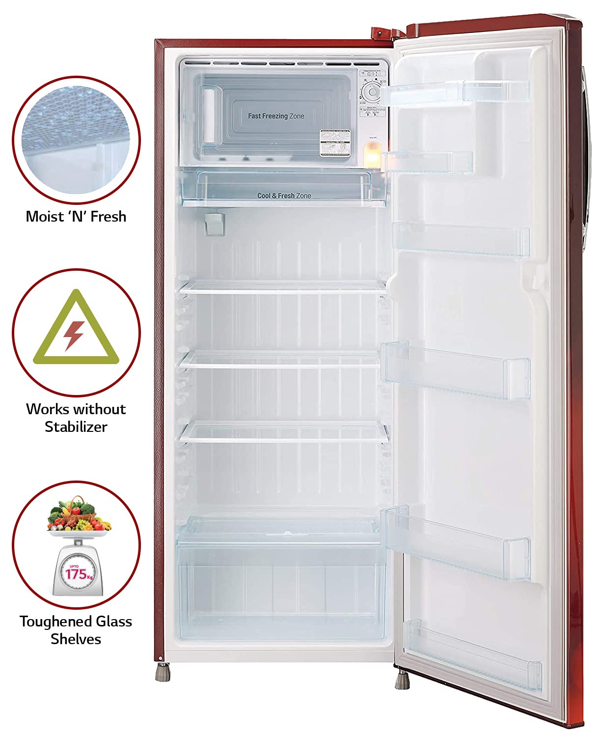 LG 261L 3 Star Inverter Direct-Cool Single Door Refrigerator (GL-B281BSCX, Scarlet Charm)