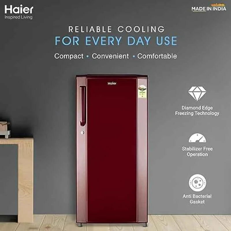 Haier 165 Litre 1 Star Direct Cool Single Door Refrigerator (HRD-1861BBR-N, Red)