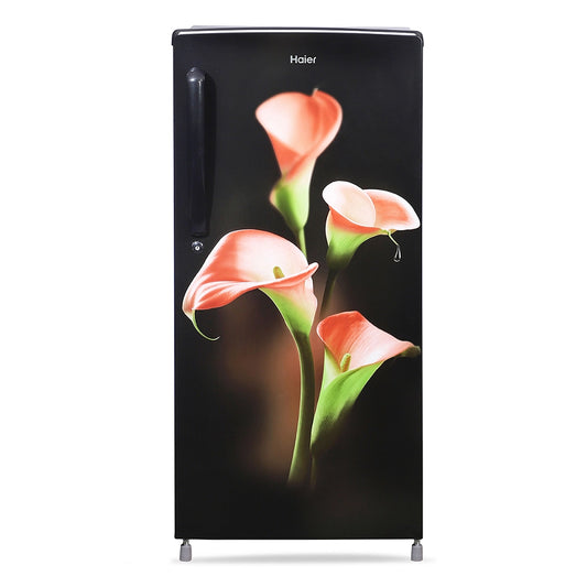 Haier 185L 1 star Direct Cool Single Door Refrigerator with Toughened Glass Shelfs (HRD-2061SKC-N, premium Black Calla Finish)