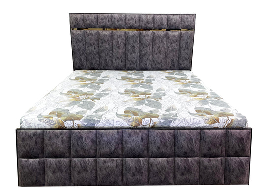DB1010 Double Bed 6FT (Grey Suede Fabric, Golden Polished Strips)