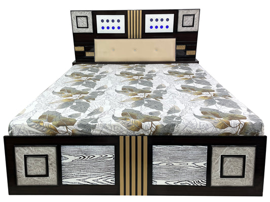DB2007 Double Bed 6FT (Golden Football Leather, Blue LED Lights)